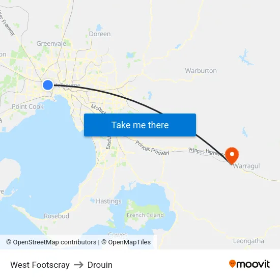 West Footscray to Drouin map