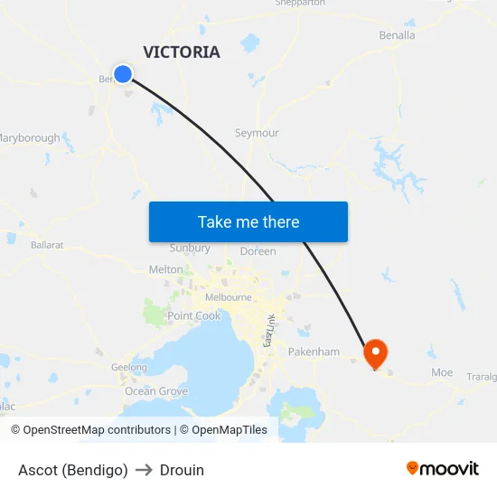 Ascot (Bendigo) to Drouin map