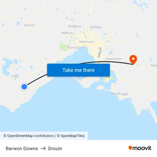 Barwon Downs to Drouin map
