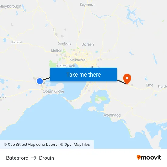 Batesford to Drouin map