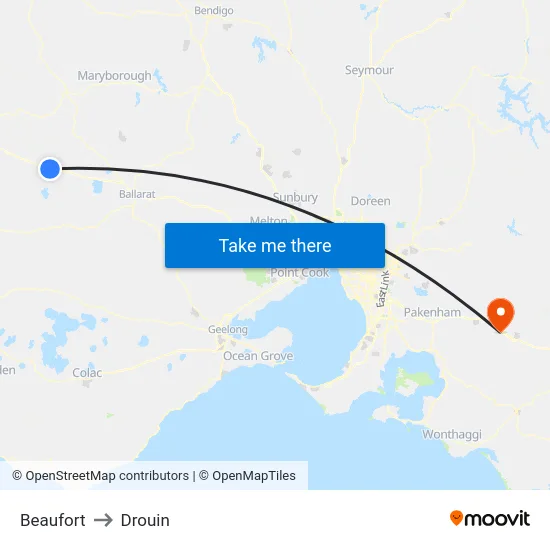 Beaufort to Drouin map