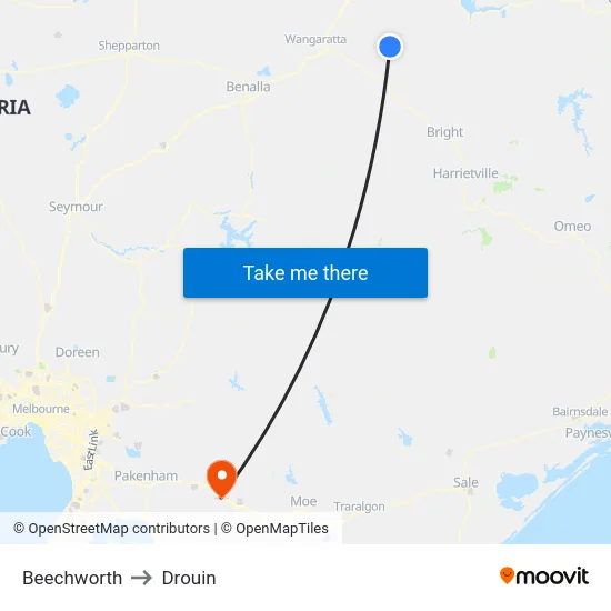 Beechworth to Drouin map
