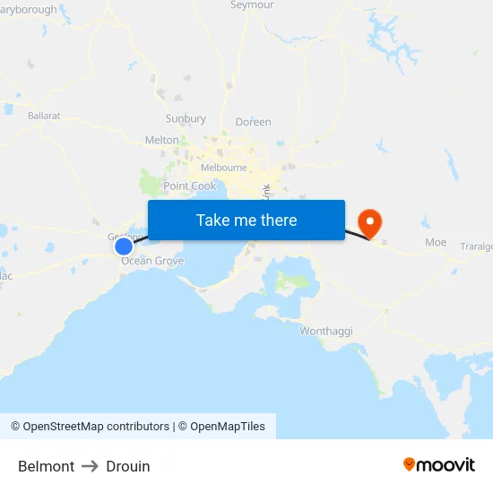 Belmont to Drouin map