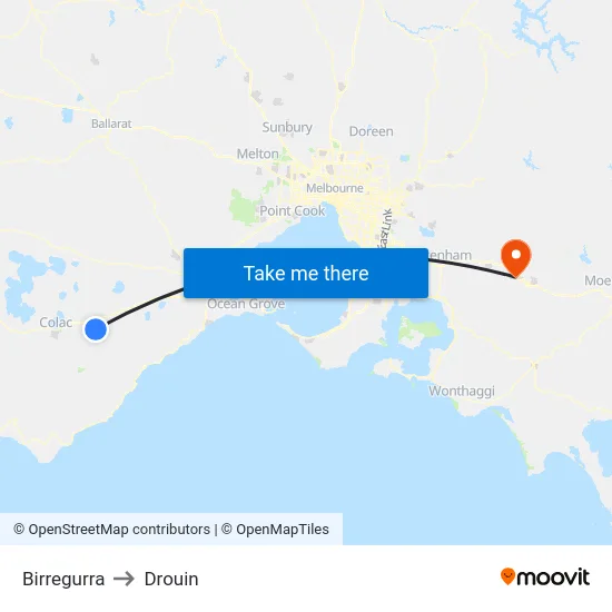 Birregurra to Drouin map