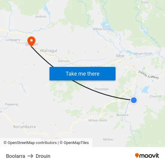Boolarra to Drouin map
