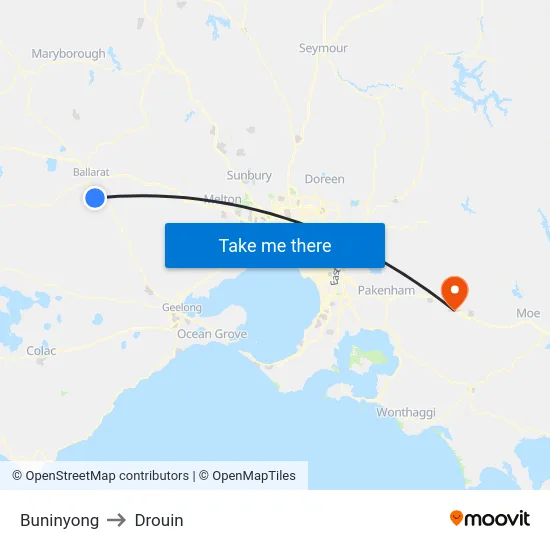 Buninyong to Drouin map