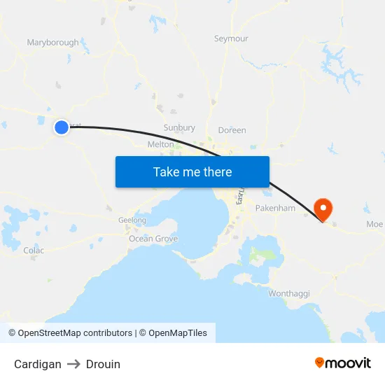 Cardigan to Drouin map
