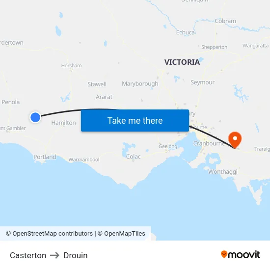 Casterton to Drouin map