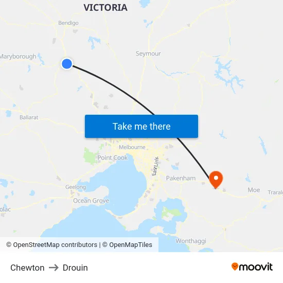 Chewton to Drouin map