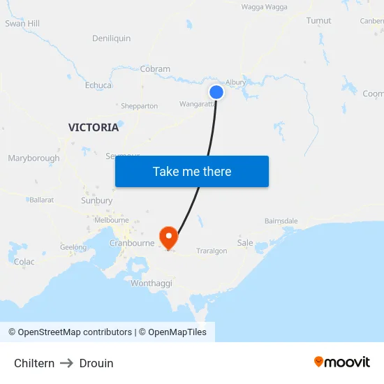 Chiltern to Drouin map