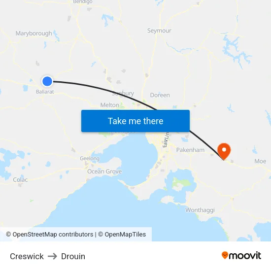Creswick to Drouin map