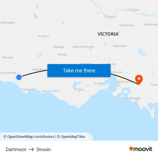 Dartmoor to Drouin map