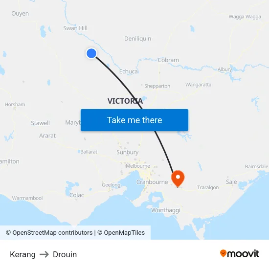 Kerang to Drouin map