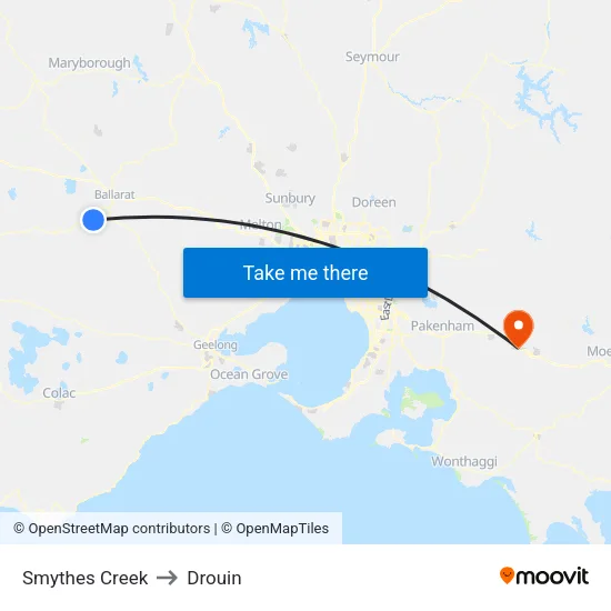 Smythes Creek to Drouin map