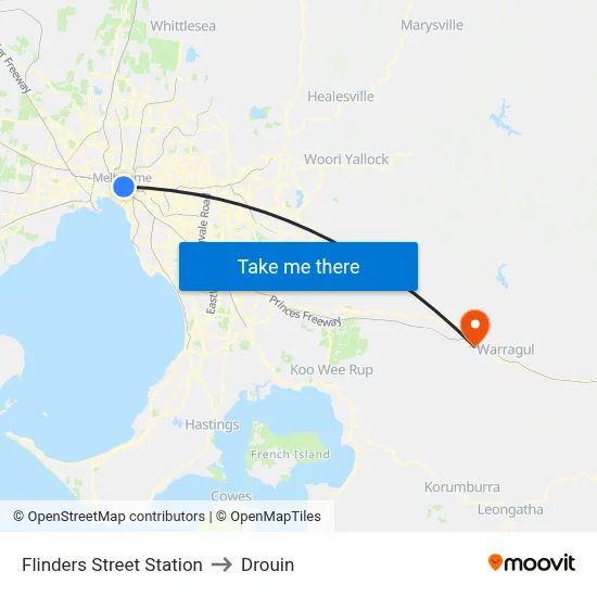 Flinders Street Station to Drouin map