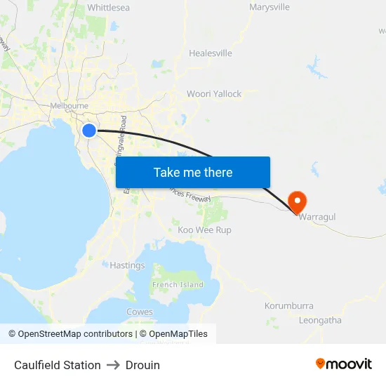 Caulfield Station to Drouin map