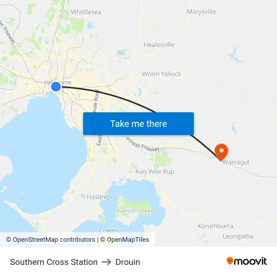 Southern Cross Station to Drouin map