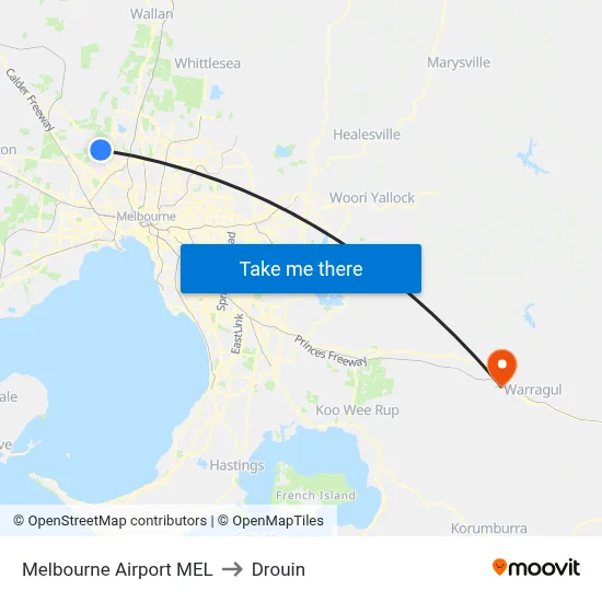 Melbourne Airport MEL to Drouin map
