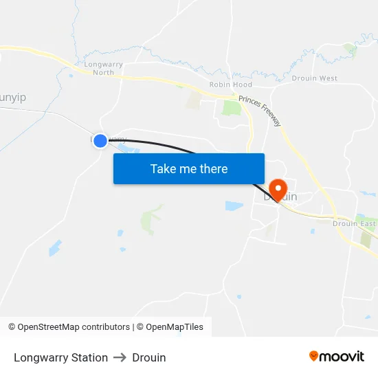 Longwarry Station to Drouin map