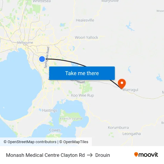 Monash Medical Centre Clayton Rd to Drouin map