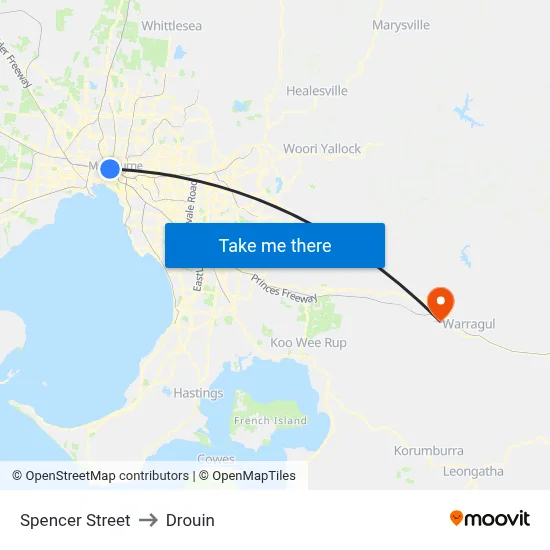 Spencer Street to Drouin map