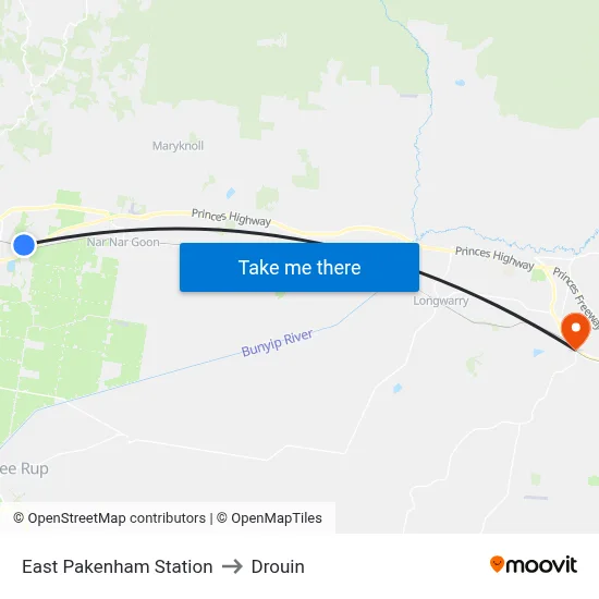 East Pakenham Station to Drouin map