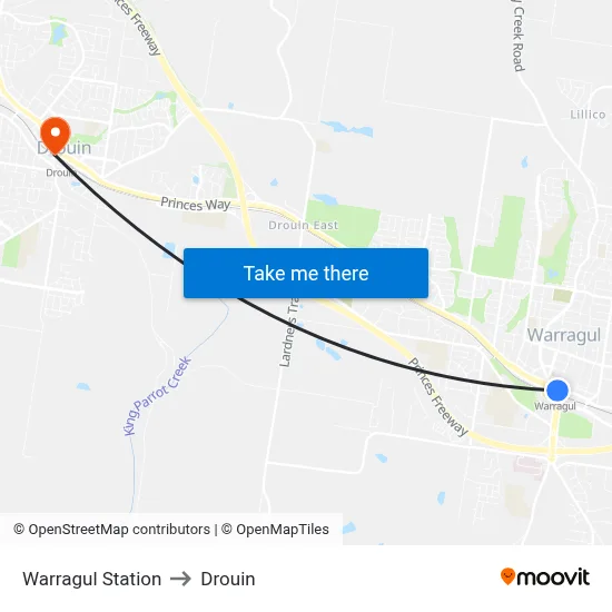 Warragul Station to Drouin map
