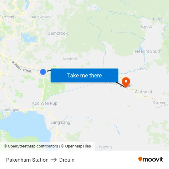 Pakenham Station to Drouin map