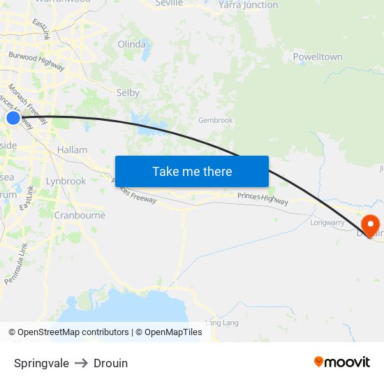 Springvale to Drouin map