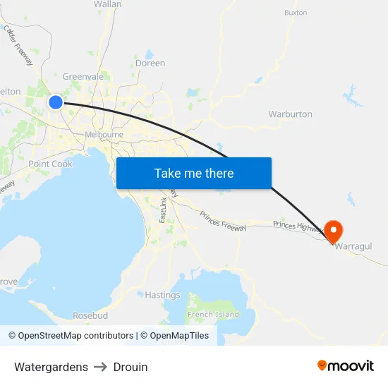Watergardens to Drouin map