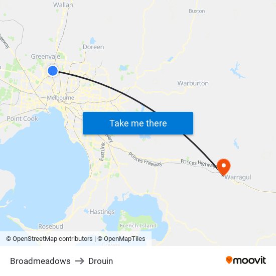 Broadmeadows to Drouin map