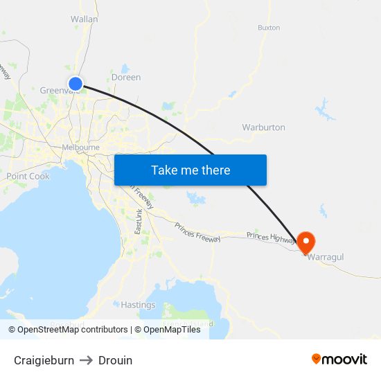 Craigieburn to Drouin map