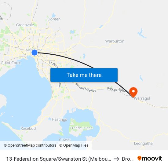 13-Federation Square/Swanston St (Melbourne City) to Drouin map
