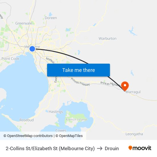 2-Collins St/Elizabeth St (Melbourne City) to Drouin map
