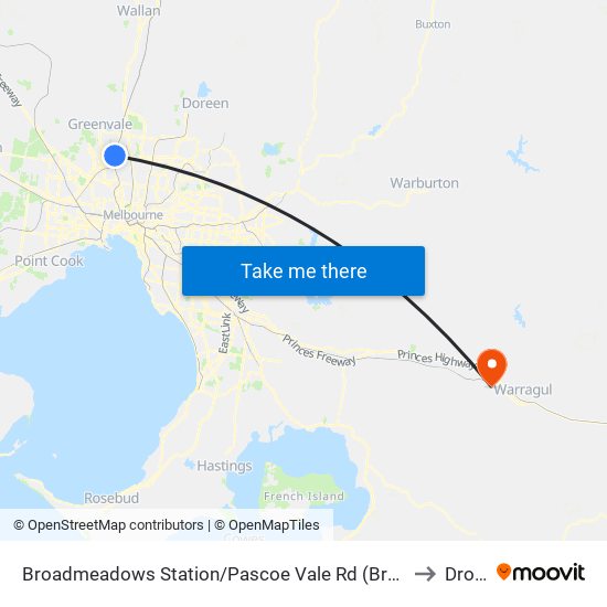 Broadmeadows Station/Pascoe Vale Rd (Broadmeadows) to Drouin map