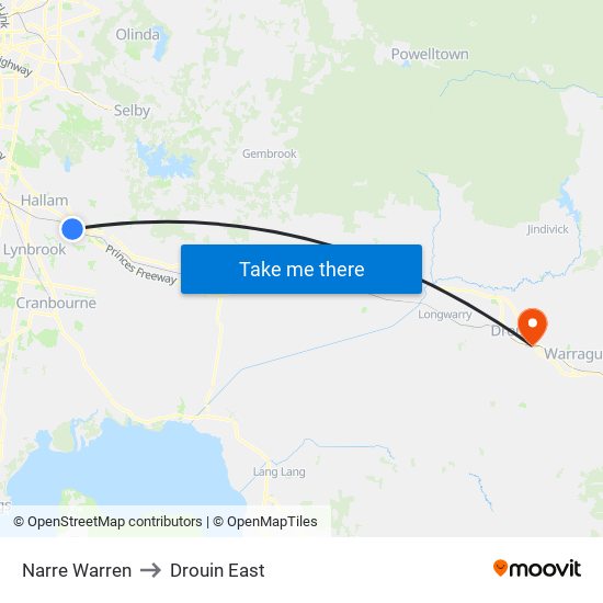 Narre Warren to Drouin East map