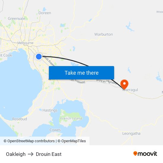 Oakleigh to Drouin East map