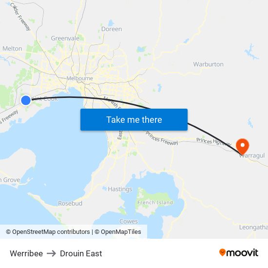 Werribee to Drouin East map