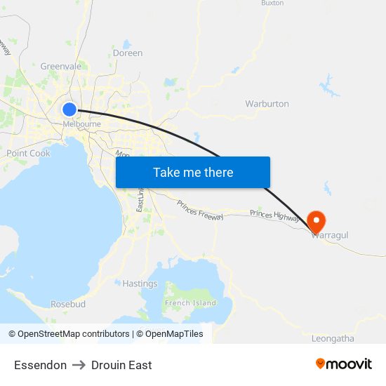 Essendon to Drouin East map