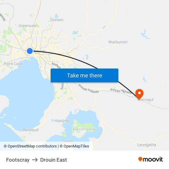 Footscray to Drouin East map