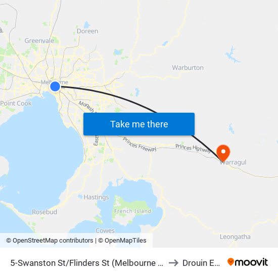 5-Swanston St/Flinders St (Melbourne City) to Drouin East map