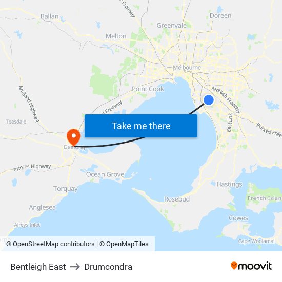 Bentleigh East to Drumcondra map