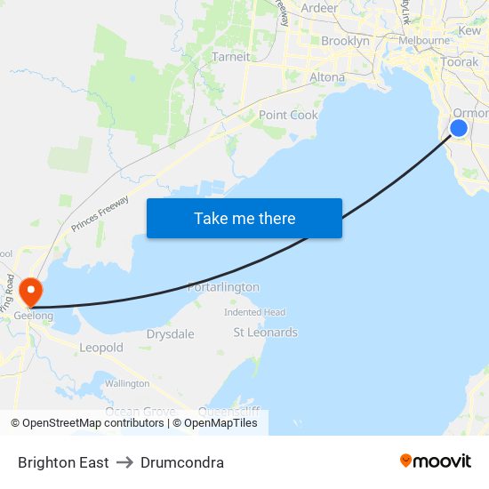 Brighton East to Drumcondra map