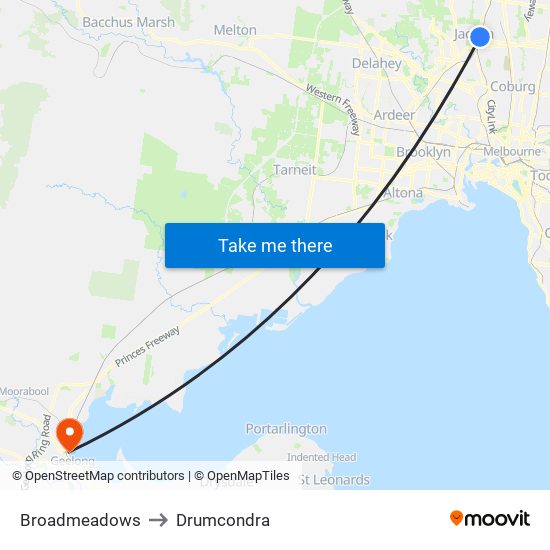 Broadmeadows to Drumcondra map