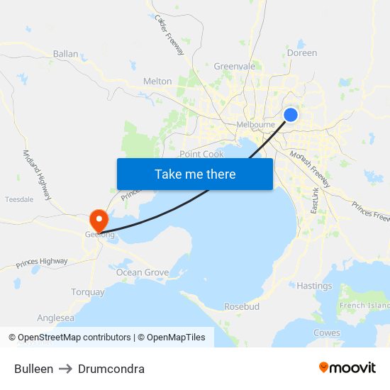 Bulleen to Drumcondra map