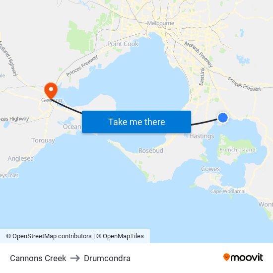 Cannons Creek to Drumcondra map