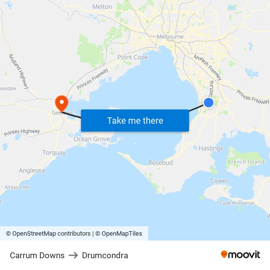Carrum Downs to Drumcondra map
