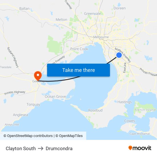 Clayton South to Drumcondra map