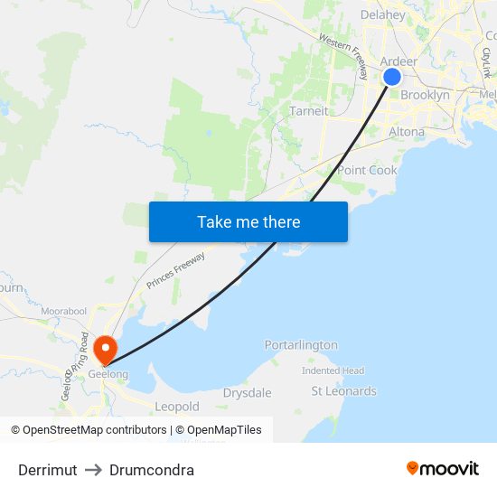 Derrimut to Drumcondra map