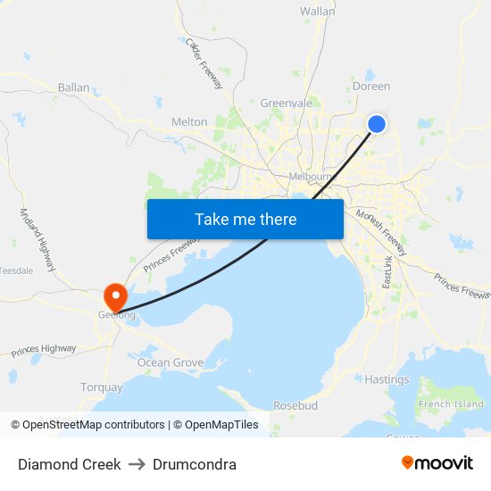 Diamond Creek to Drumcondra map